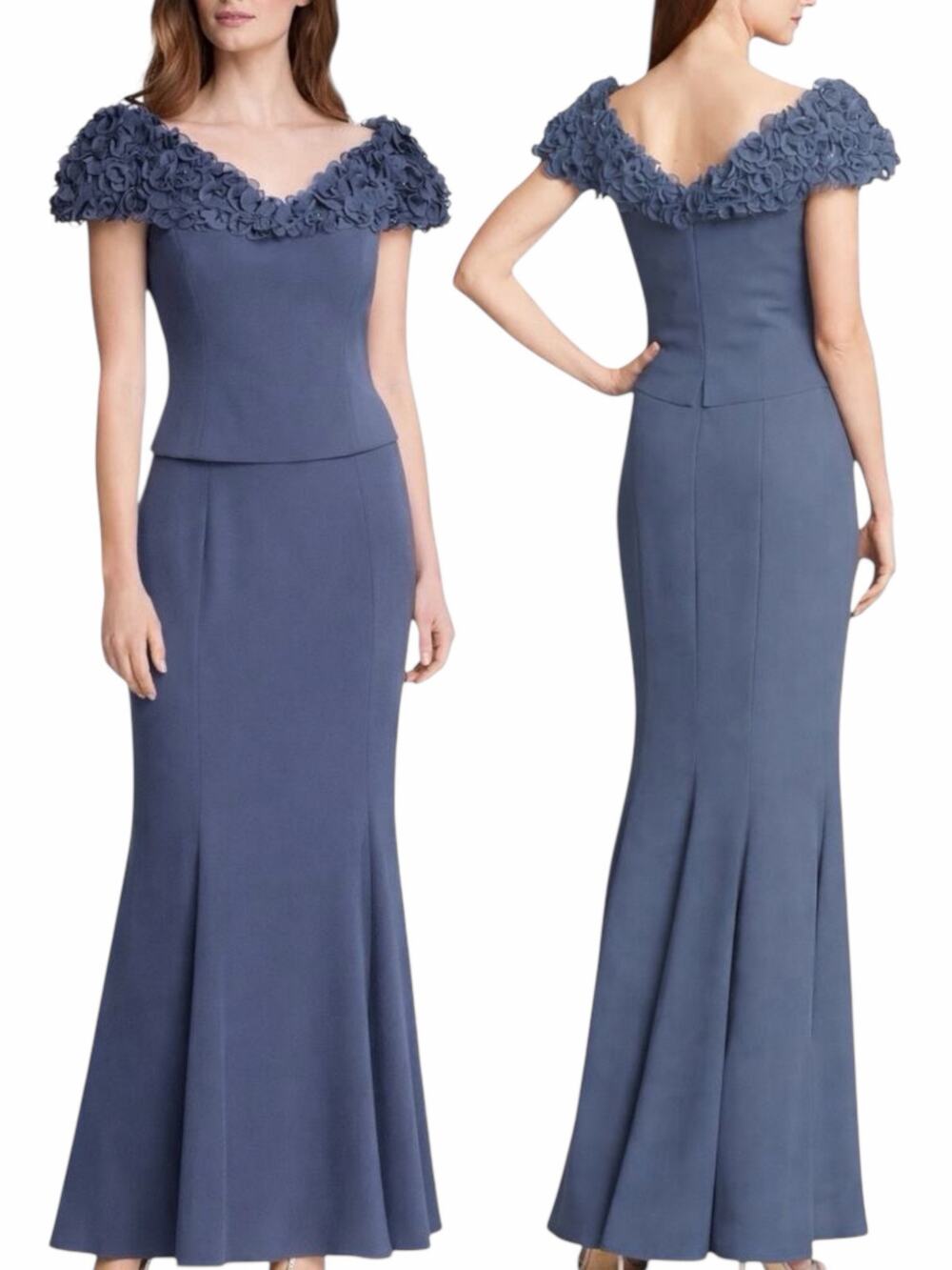 Daymor Floral Applique Off the Shoulder Evening Gown Purple Size 8